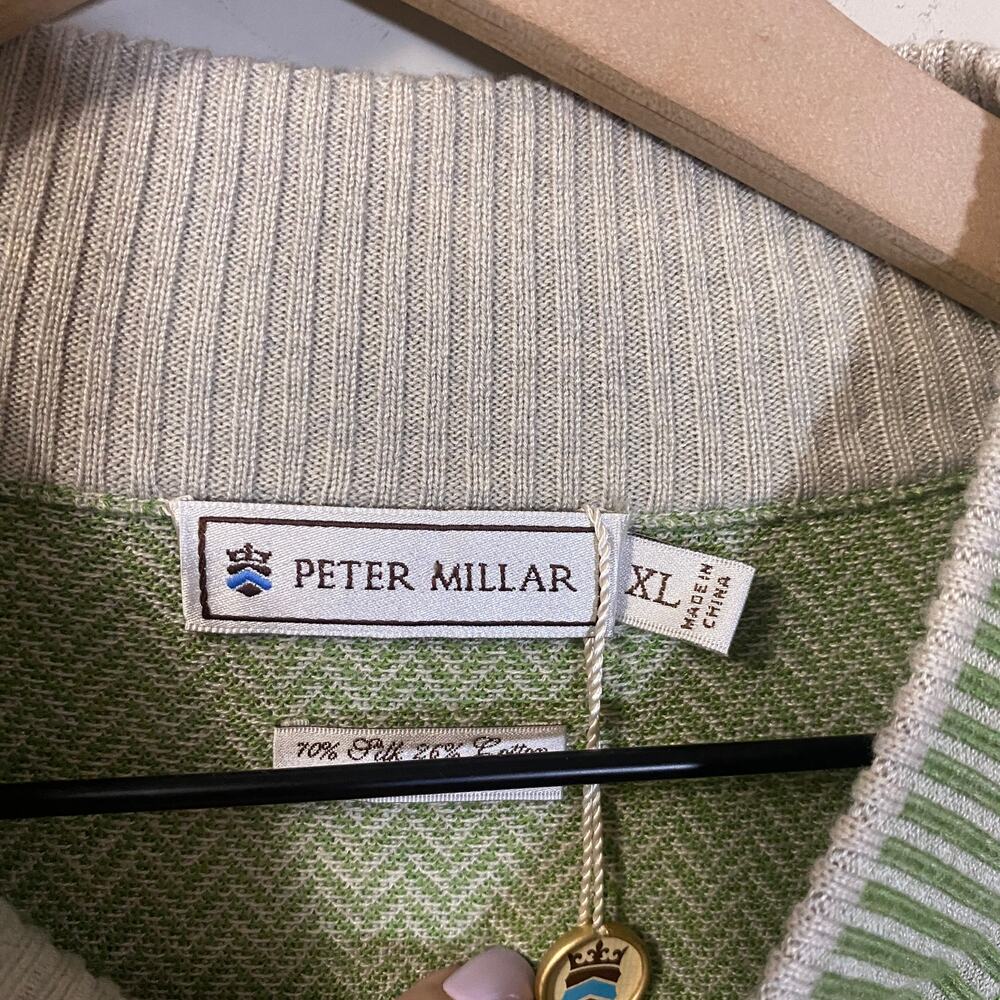 Peter Millar NWT Green Chevron Silk Cotton Cashmere Blend Vest Sz XL 1/4 Zip - Picture 4 of 11